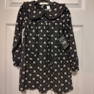 Girls' Black Floral Peter Pan Collar Dress